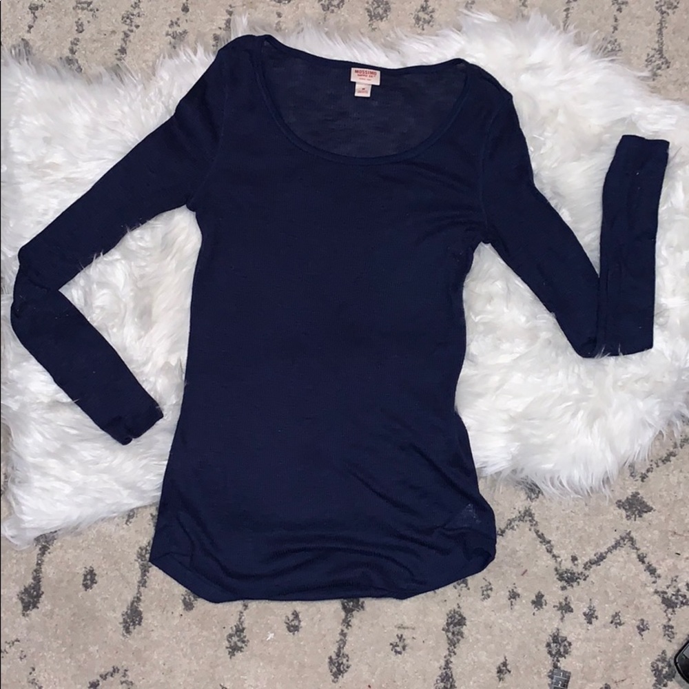 Navy Ribbed Scoop Neck Long Sleeve Tee